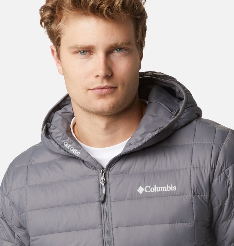 Men's Columbia Voodoo Falls 590 TurboDown Hooded Puffer Jackets Grey | CA-JCL05