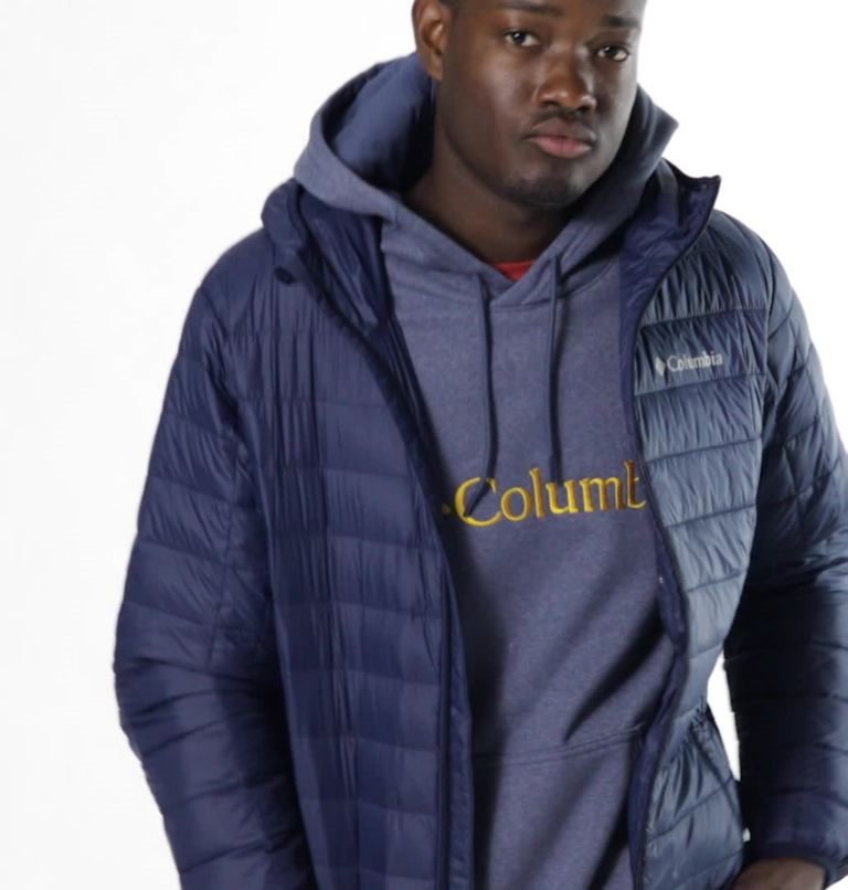 Men's Columbia Voodoo Falls 590 TurboDown Hooded Puffer Jackets Navy | CA-O314L