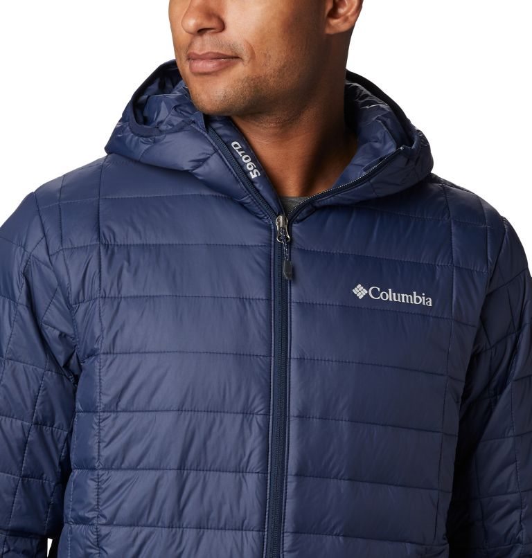 Men's Columbia Voodoo Falls 590 TurboDown Hooded Puffer Jackets Navy | CA-O314L