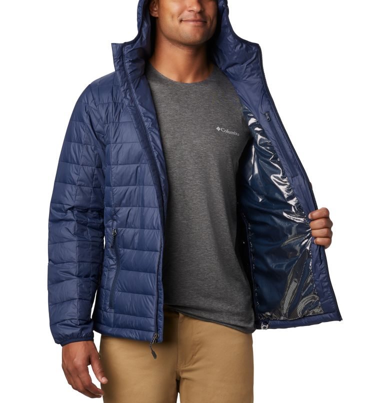 Men's Columbia Voodoo Falls 590 TurboDown Hooded Puffer Jackets Navy | CA-O314L