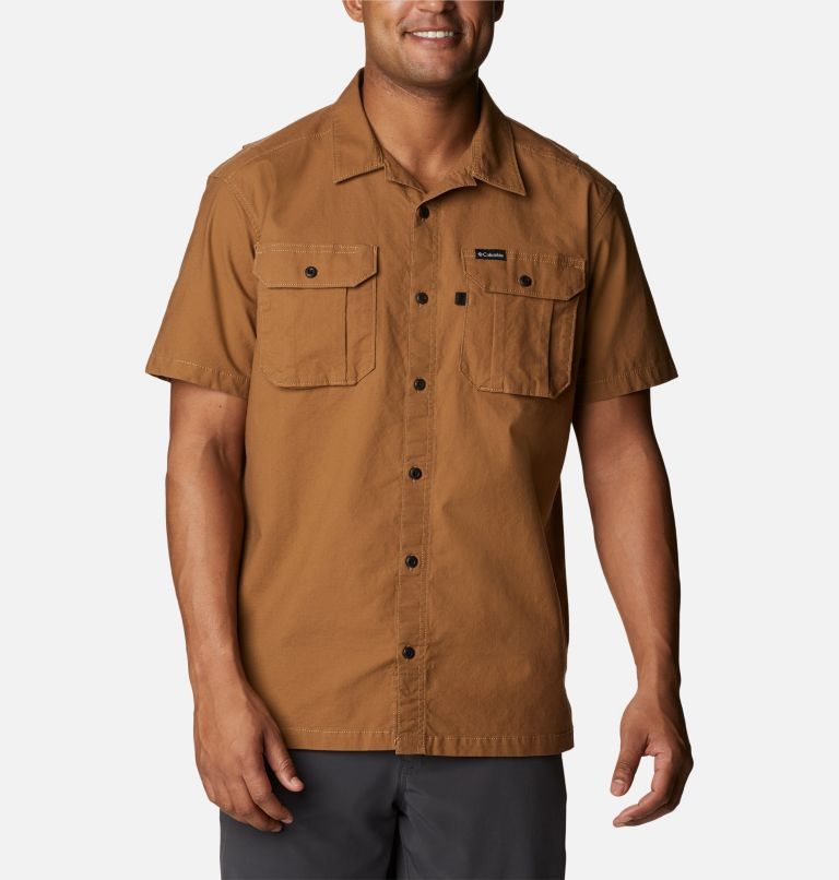 Men\'s Columbia Wallowa Novelty Short Sleeve Shirts Brown | CA-K5C81