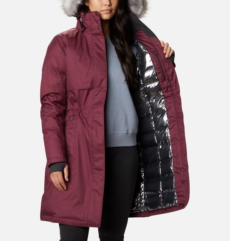 Women's Columbia Apres Arson II Long Down Jackets Maroon | CA-P3804