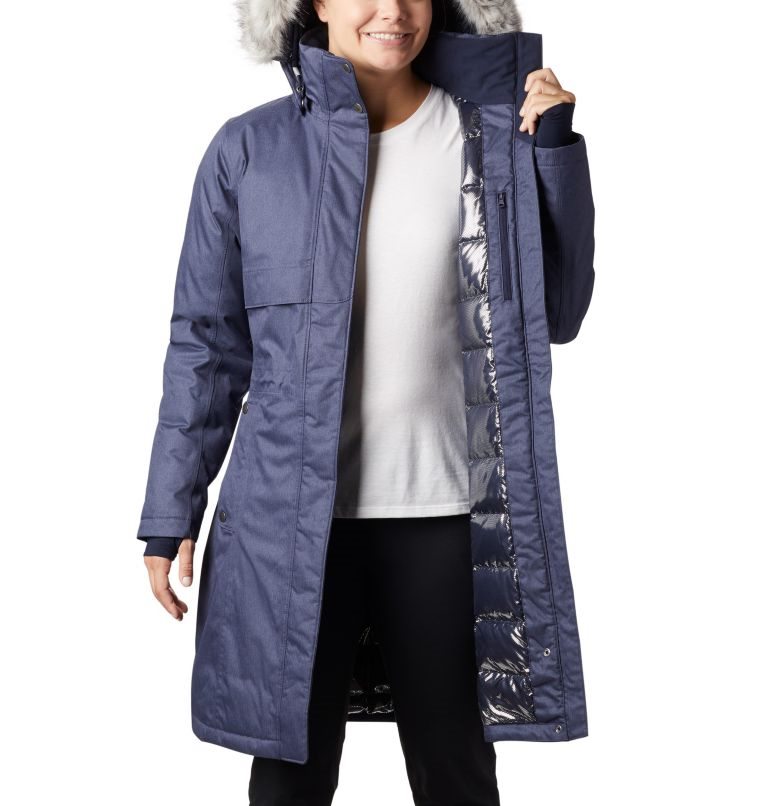 Women's Columbia Apres Arson II Long Down Jackets Navy | CA-Y8L16