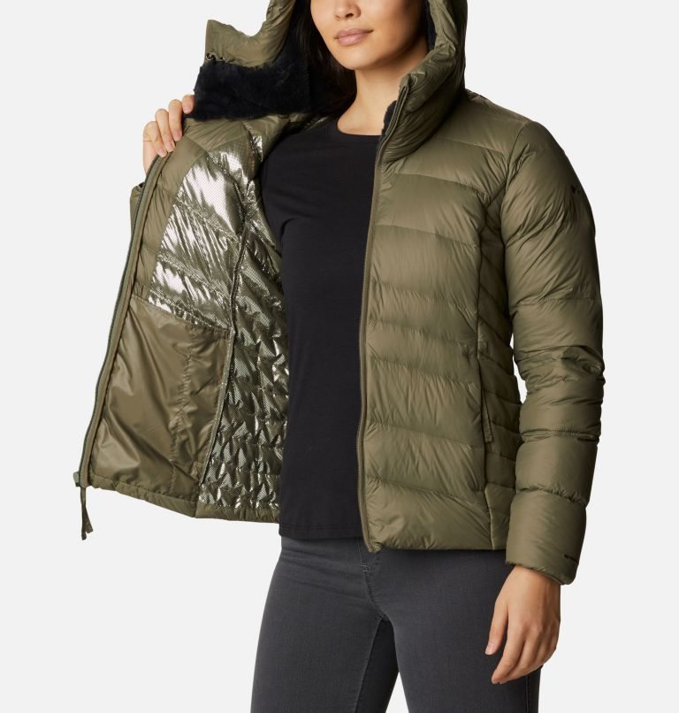 Women's Columbia Autumn Park Hooded Down Jackets Olive | CA-AAL46