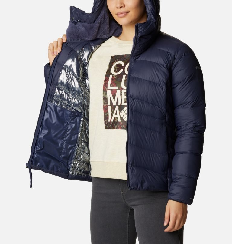 Women's Columbia Autumn Park Hooded Down Jackets Navy | CA-QC31L