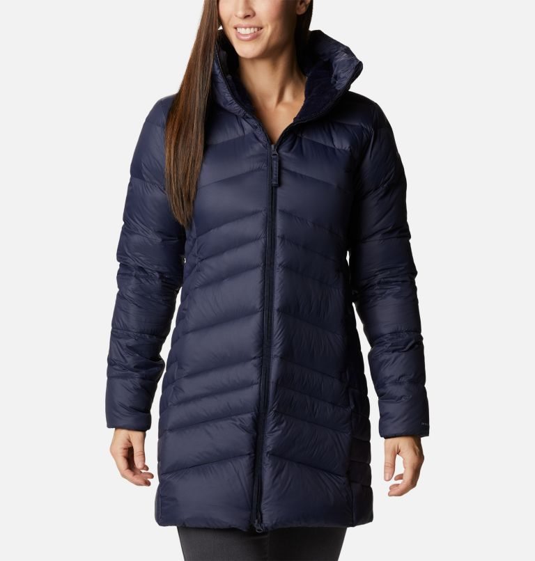 Women\'s Columbia Autumn Park Hooded Mid Down Jackets Navy | CA-E6843