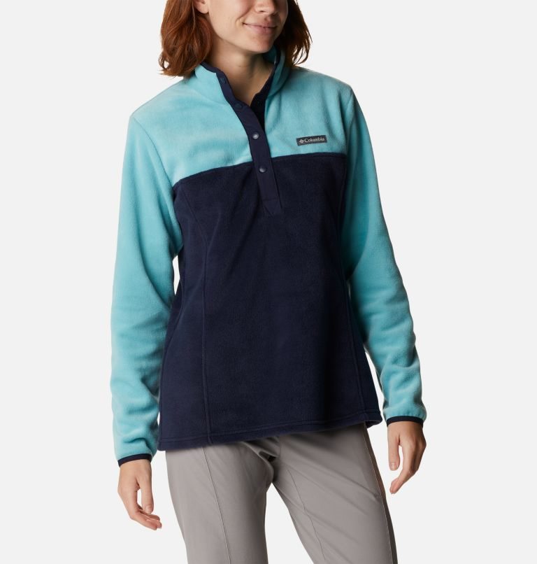 Women's Columbia Benton Springs 1/2 Snap Sweatshirts Turquoise / Navy | CA-HAC84