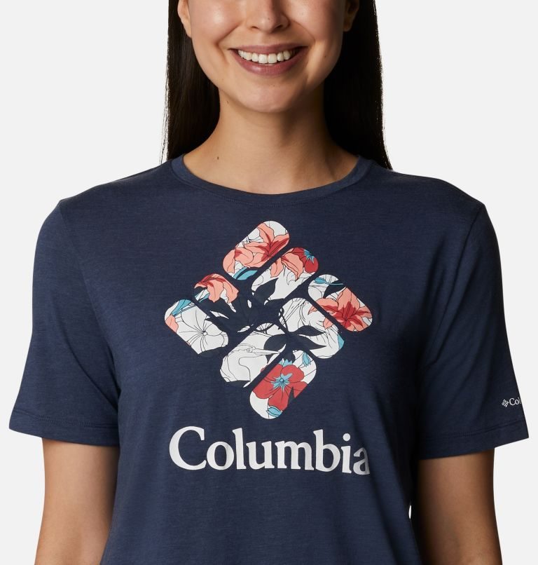 Women's Columbia Bluebird Day Relaxed Crew Neck T Shirts Navy | CA-L16C5