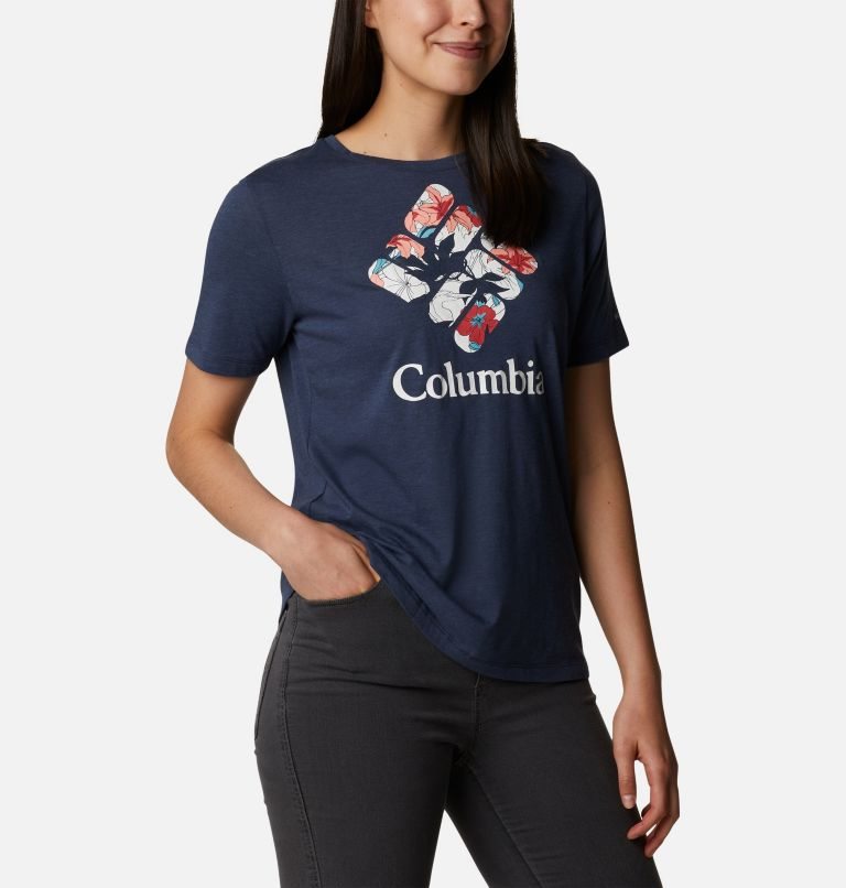 Women's Columbia Bluebird Day Relaxed Crew Neck T Shirts Navy | CA-L16C5