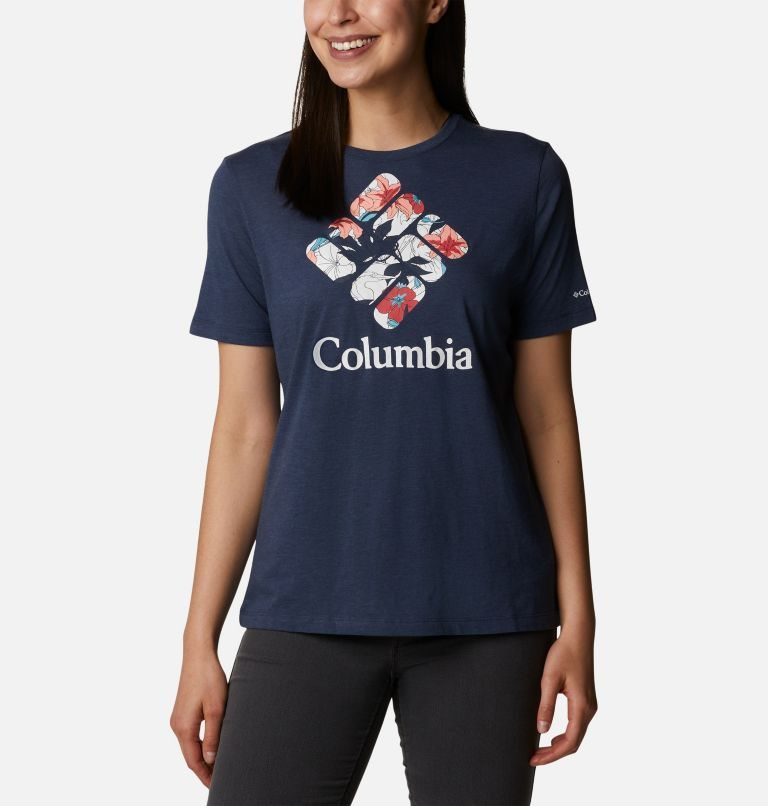 Women\'s Columbia Bluebird Day Relaxed Crew Neck T Shirts Navy | CA-L16C5