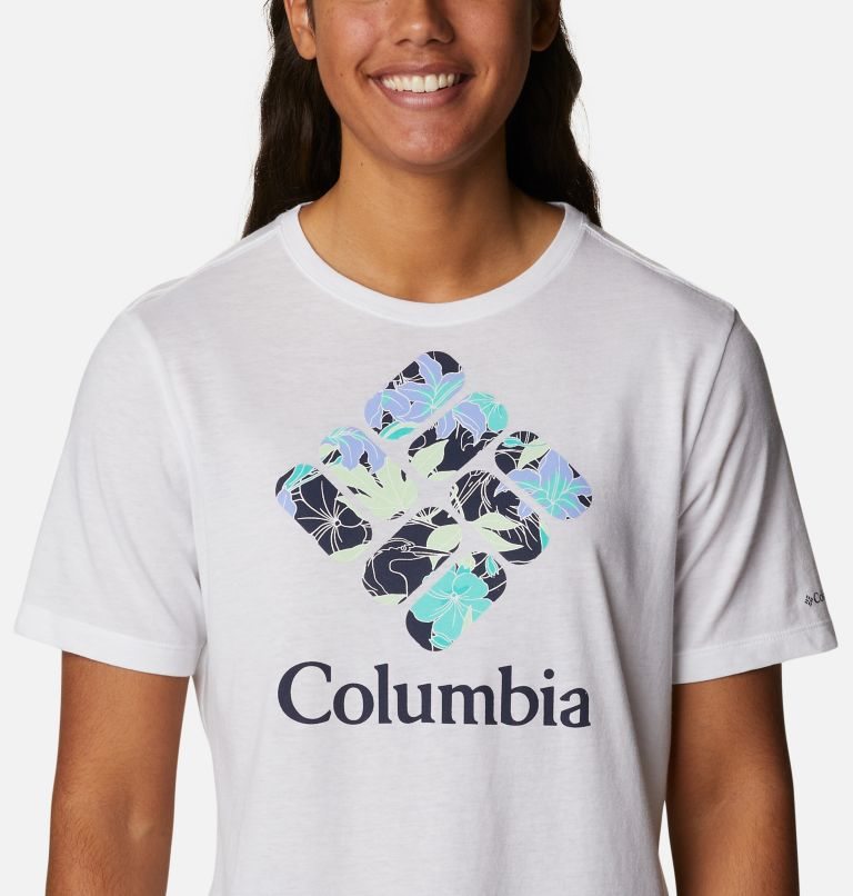 Women's Columbia Bluebird Day Relaxed Crew Neck T Shirts White | CA-P04AL