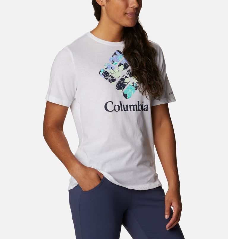 Women's Columbia Bluebird Day Relaxed Crew Neck T Shirts White | CA-P04AL