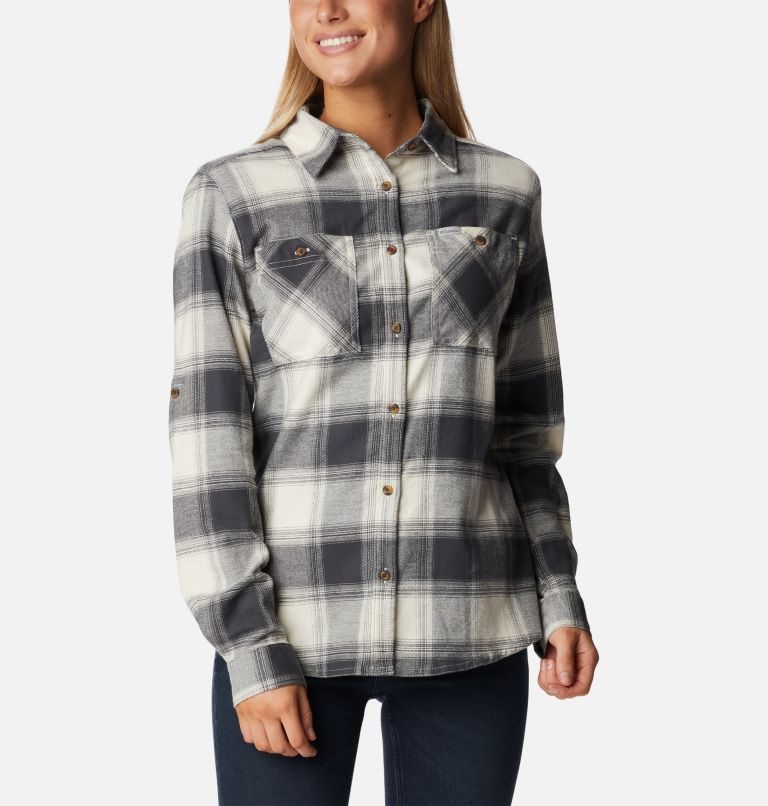 Women\'s Columbia Clay Hills Stretch Flannel Shirts Grey | CA-KA410