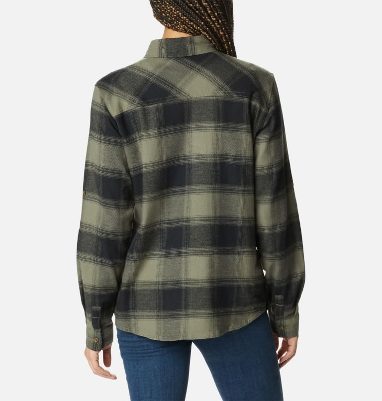 Women's Columbia Clay Hills Stretch Flannel Shirts Olive | CA-N81CA