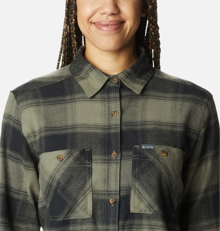 Women's Columbia Clay Hills Stretch Flannel Shirts Olive | CA-N81CA