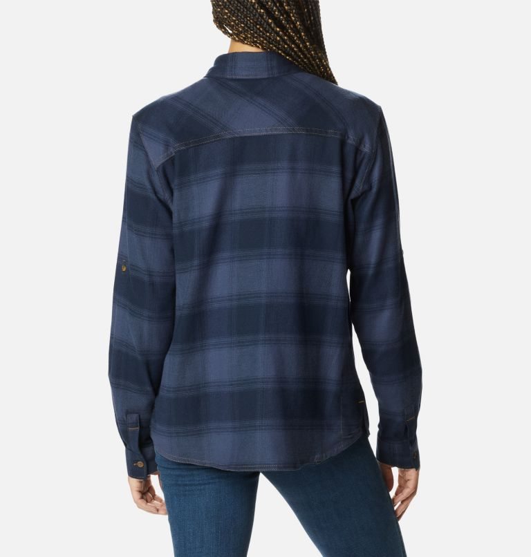 Women's Columbia Clay Hills Stretch Flannel Shirts Navy | CA-VA516