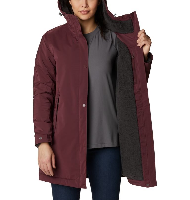 Women's Columbia Clermont Lined Rain Jackets Burgundy | CA-LCL8A