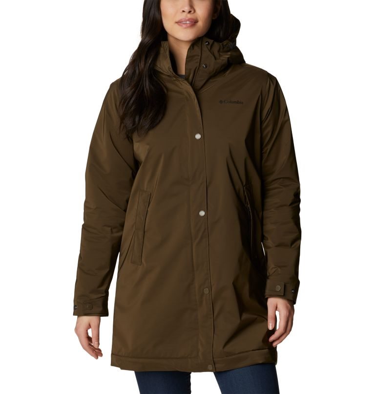 Women\'s Columbia Clermont Lined Rain Jackets Dark Brown | CA-U0A13