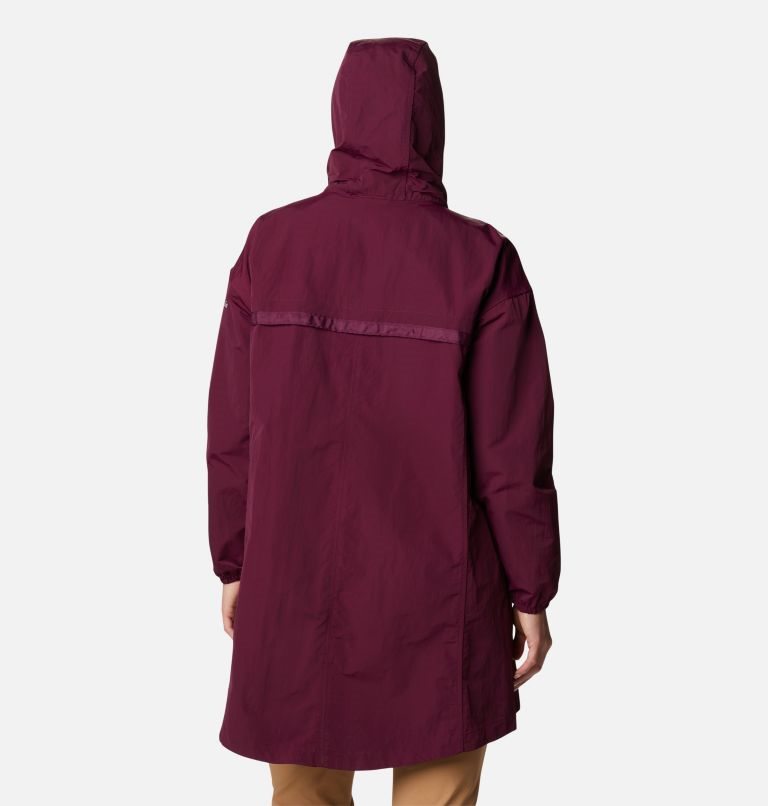 Women's Columbia Day Trippin II Long Rain Jackets Maroon | CA-K8435