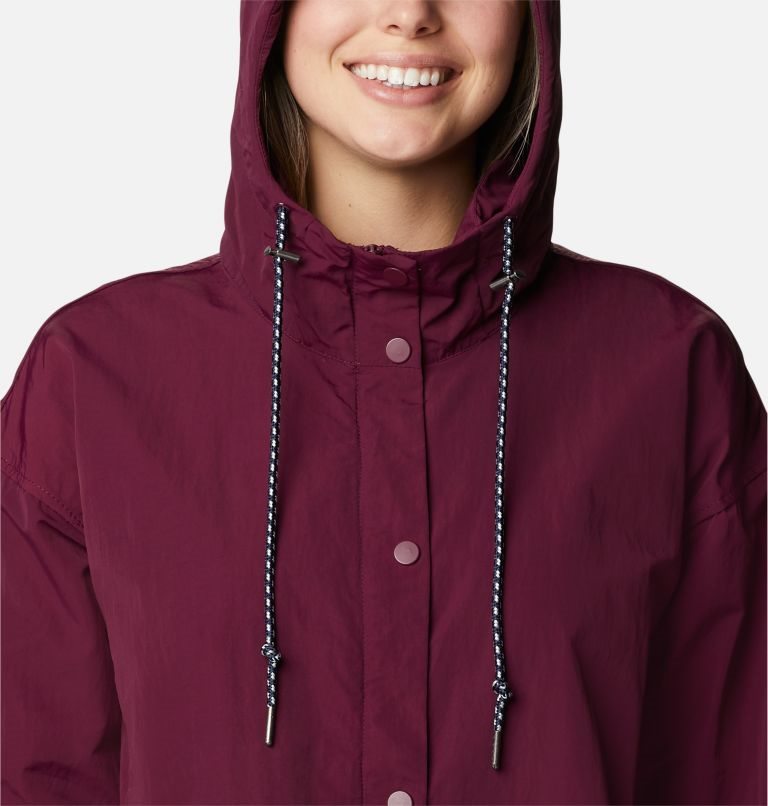 Women's Columbia Day Trippin II Long Rain Jackets Maroon | CA-K8435