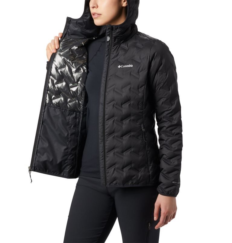 Women's Columbia Delta Ridge Hooded Down Jackets Black | CA-A6304