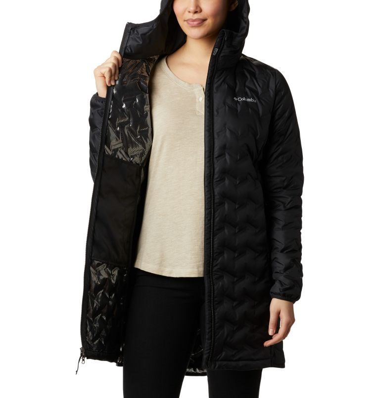 Women's Columbia Delta Ridge Long Down Jackets Black | CA-B4C38