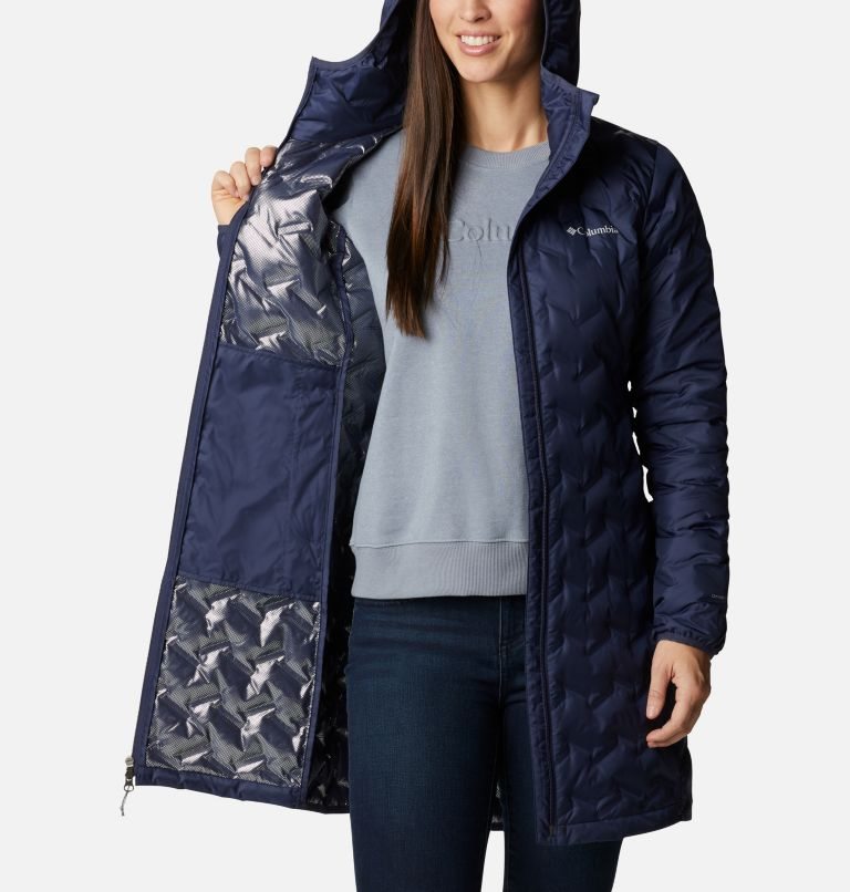 Women's Columbia Delta Ridge Long Down Jackets Navy | CA-E6401