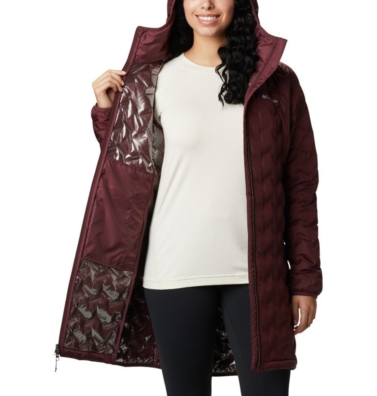 Women's Columbia Delta Ridge Long Down Jackets Burgundy | CA-KC408