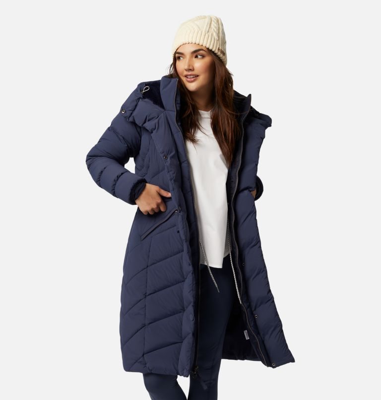 Women's Columbia Ember Springs Long Down Jackets Navy | CA-D86A5