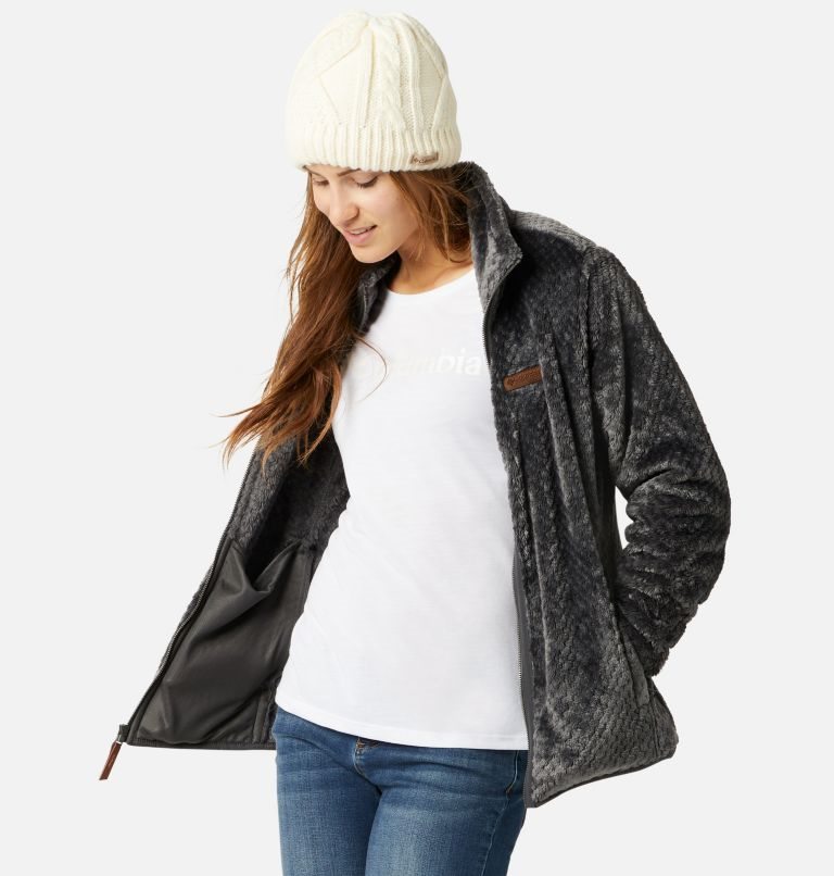 Women's Columbia Fireside II Sherpa Full Zip Fleece Jackets Black | CA-J5AC3