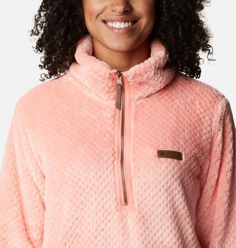 Women's Columbia Fireside Quarter Zip Sherpa Fleece Sweatshirts Coral | CA-G01CL