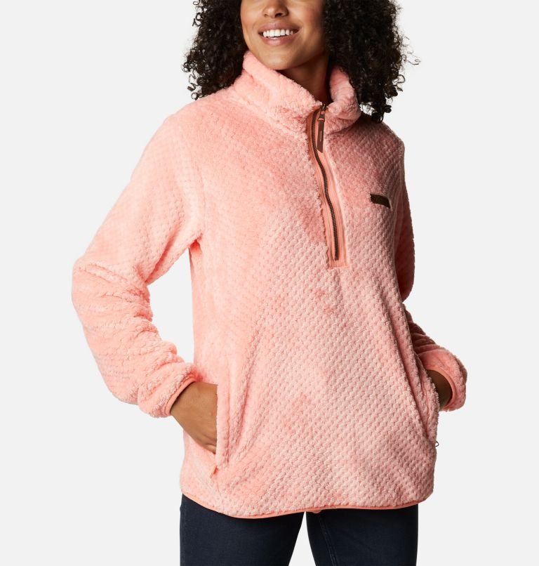 Women's Columbia Fireside Quarter Zip Sherpa Fleece Sweatshirts Coral | CA-G01CL