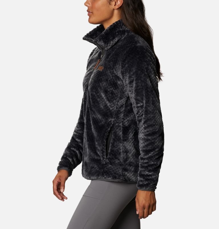 Women's Columbia Fireside Quarter Zip Sherpa Fleece Sweatshirts Black | CA-Y4L6A