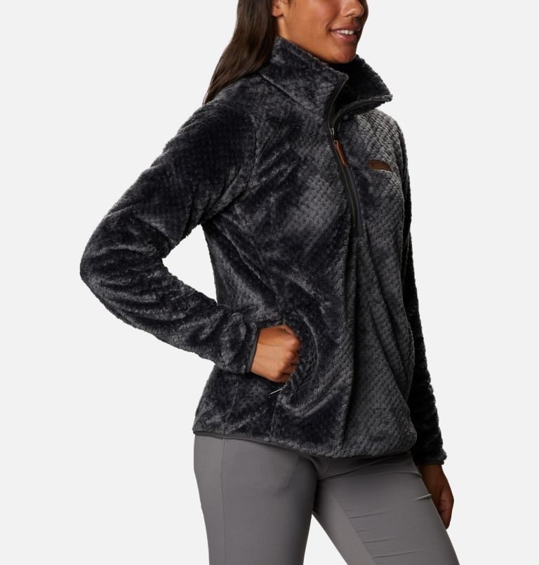 Women's Columbia Fireside Quarter Zip Sherpa Fleece Sweatshirts Black | CA-Y4L6A