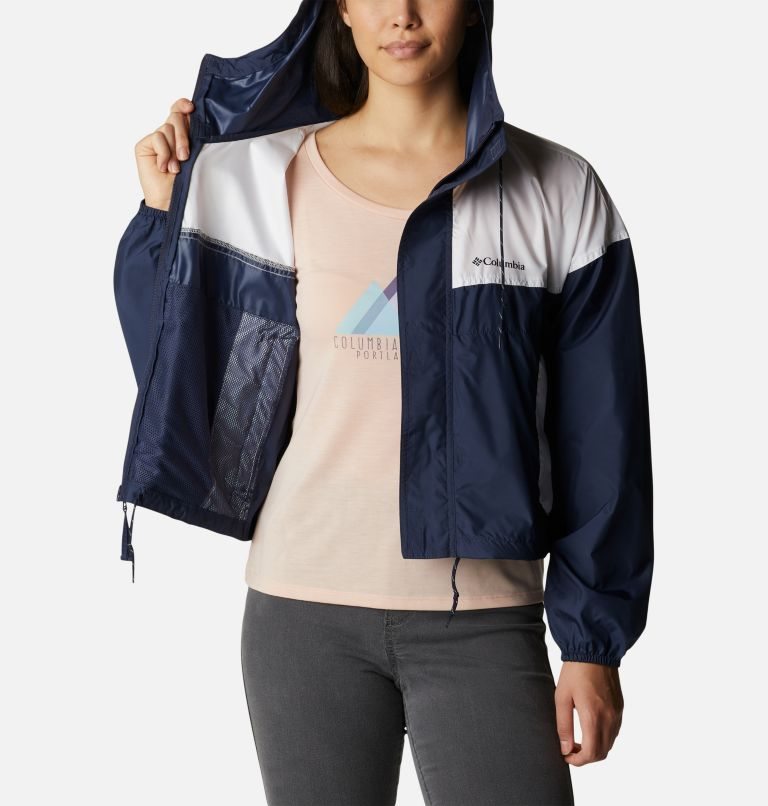 Women's Columbia Flash Challenger Cropped Windbreaker Jackets Navy / White | CA-Z65L1