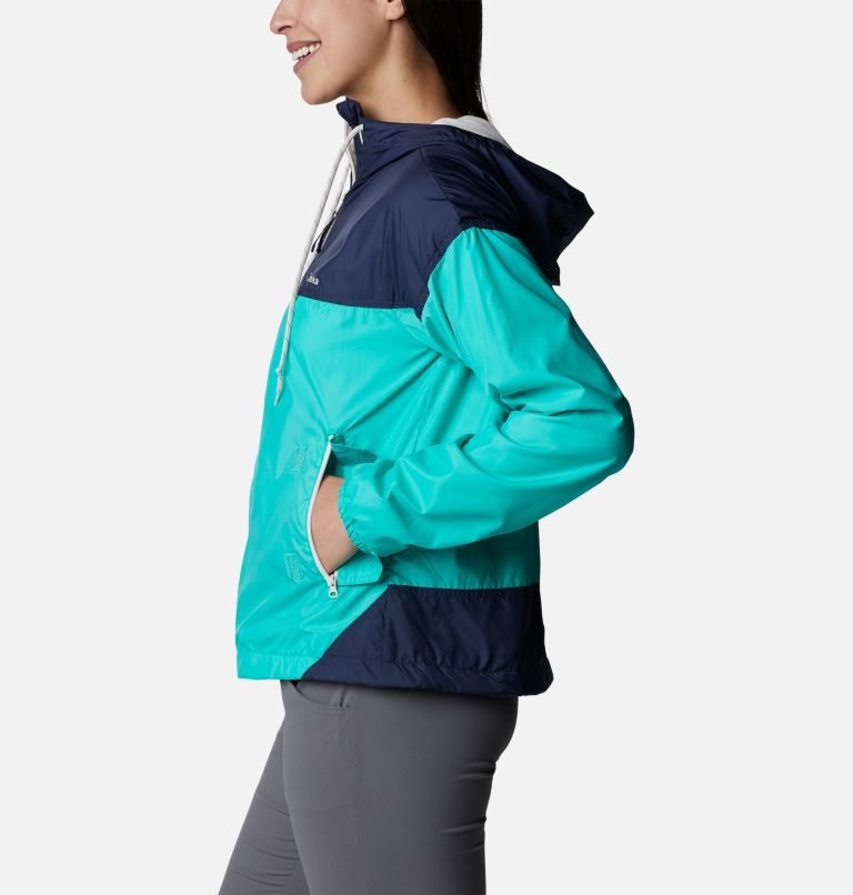 Women's Columbia Flash Challenger Fleece Lined Windbreaker Jackets Turquoise / Navy | CA-IA01C