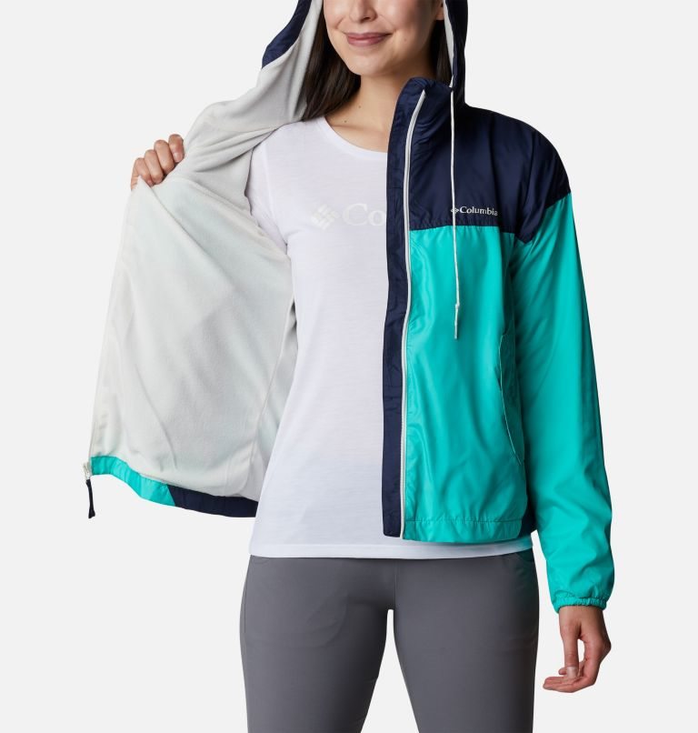 Women's Columbia Flash Challenger Fleece Lined Windbreaker Jackets Turquoise / Navy | CA-IA01C