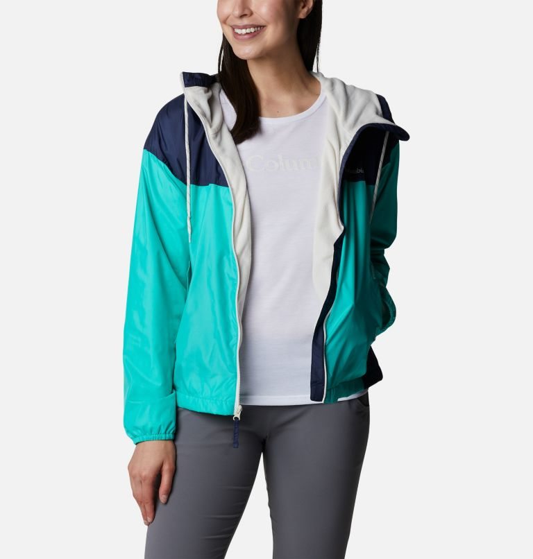 Women's Columbia Flash Challenger Fleece Lined Windbreaker Jackets Turquoise / Navy | CA-IA01C