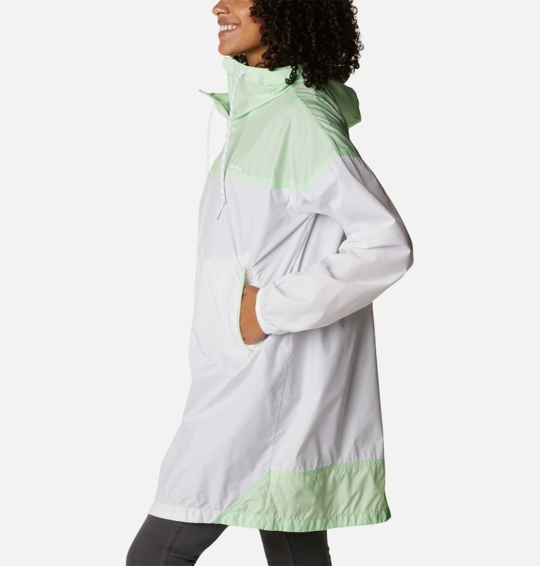 Women's Columbia Flash Challenger Long Windbreaker Jackets White / Mint | CA-T8546