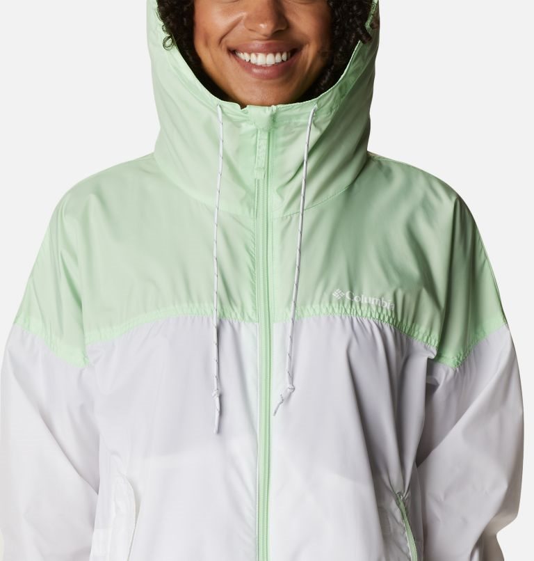 Women's Columbia Flash Challenger Long Windbreaker Jackets White / Mint | CA-T8546