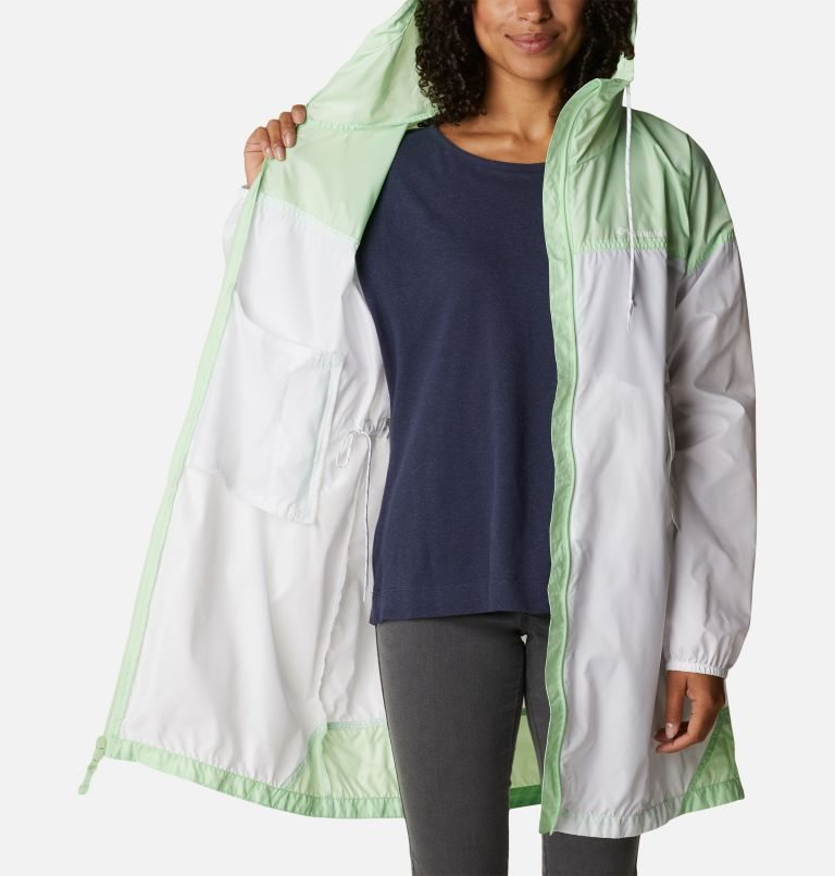 Women's Columbia Flash Challenger Long Windbreaker Jackets White / Mint | CA-T8546