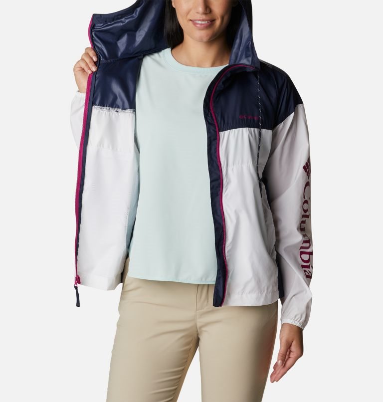 Women's Columbia Flash Challenger Novelty Windbreaker Jackets White / Navy | CA-O8163