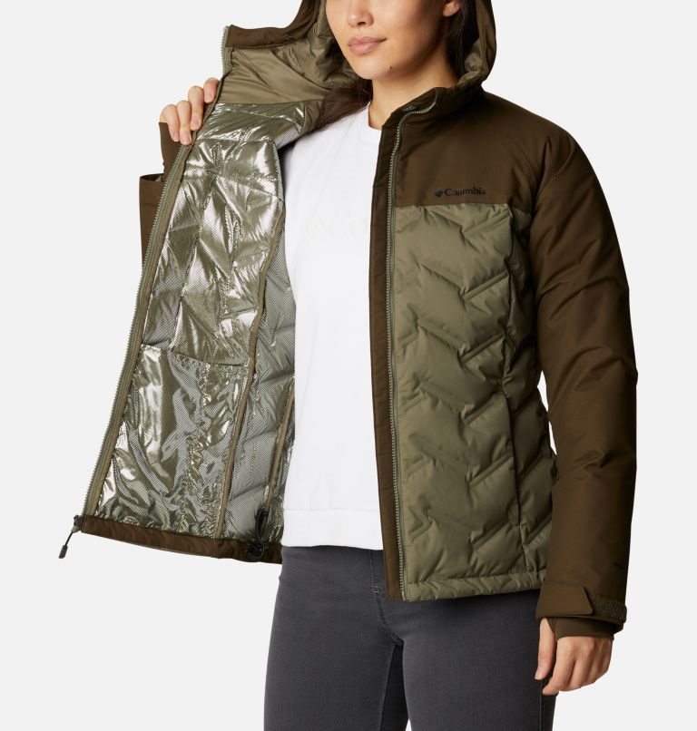 Women's Columbia Grand Trek Hooded Down Jackets Olive | CA-X580L