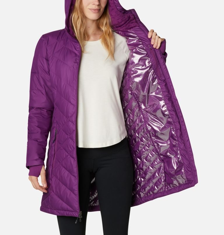 Women's Columbia Heavenly Long Hooded Down Jackets Purple | CA-P5LCA