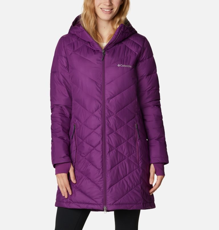 Women\'s Columbia Heavenly Long Hooded Down Jackets Purple | CA-P5LCA