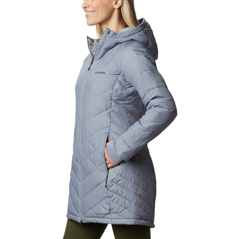 Women's Columbia Heavenly Long Hooded Down Jackets Grey | CA-P84L0