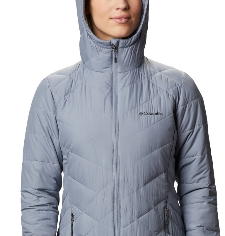 Women's Columbia Heavenly Long Hooded Down Jackets Grey | CA-P84L0