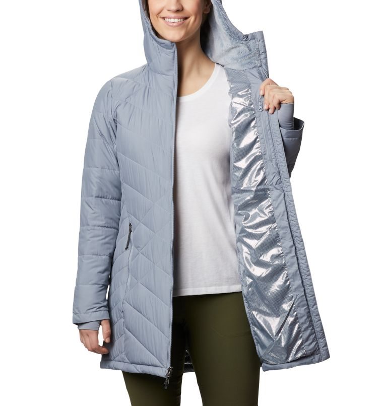 Women's Columbia Heavenly Long Hooded Down Jackets Grey | CA-P84L0