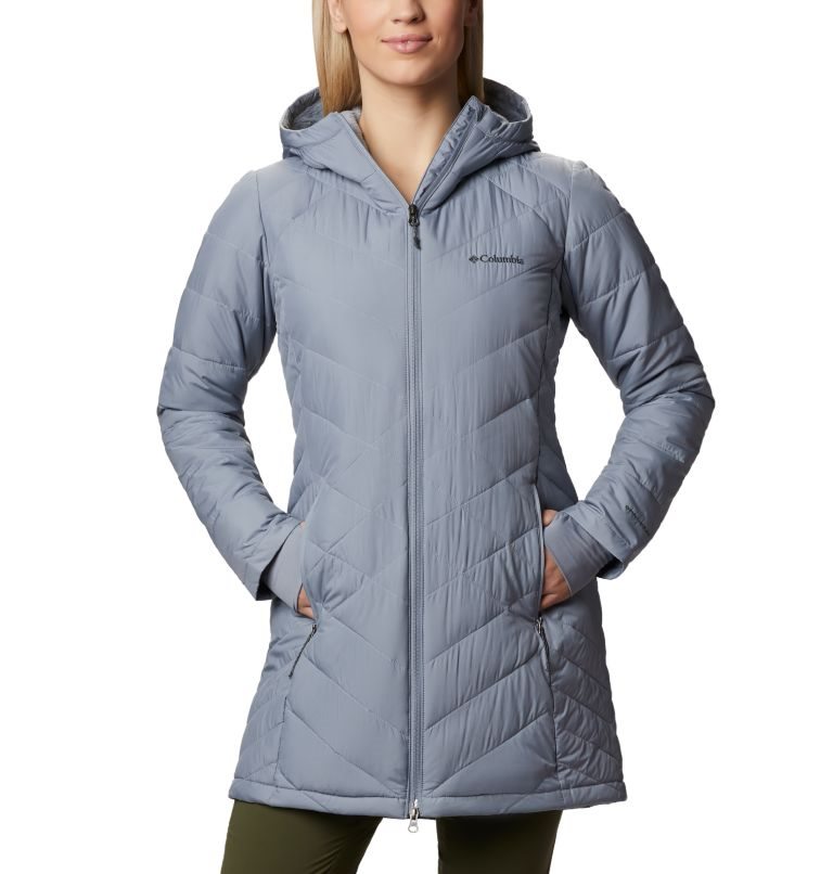 Women\'s Columbia Heavenly Long Hooded Down Jackets Grey | CA-P84L0