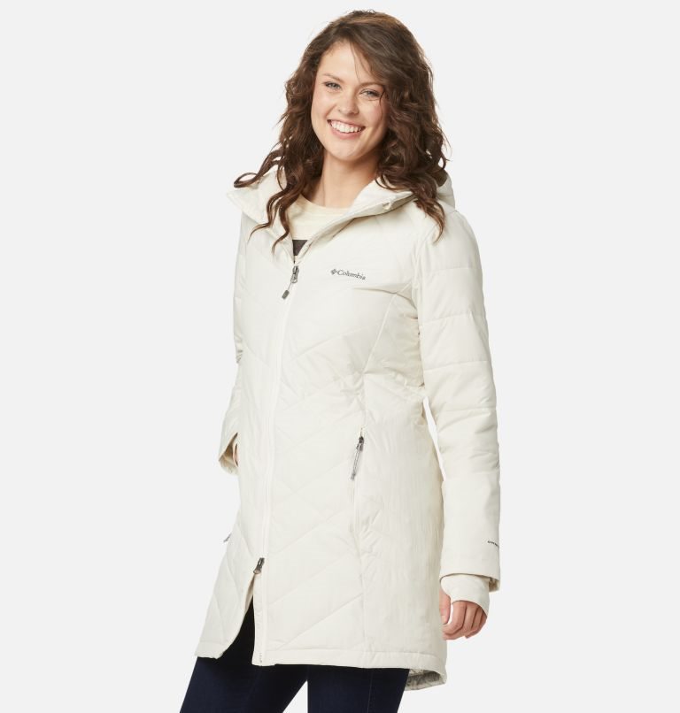 Women's Columbia Heavenly Long Hooded Down Jackets Cream | CA-R3A10